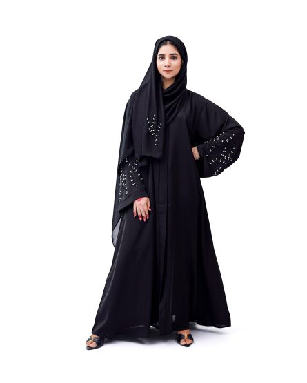 Front Open Hand Work Abaya 0116-J-005 Black