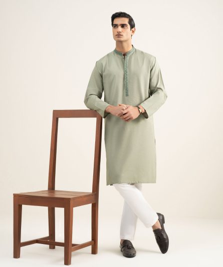 Embroidered Cotton Jacquard Kurta