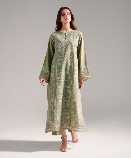 2 Piece - Embroidered Cotton Suit